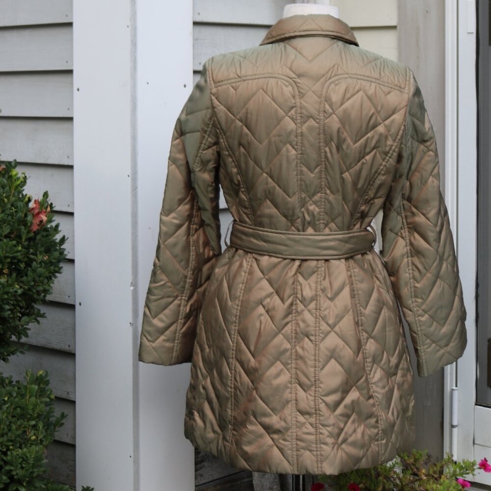 LOFT Petite Tan Iridescent Quilted Belted Insulated Trench Coat Jacket Sz MP - Picture 6 of 7